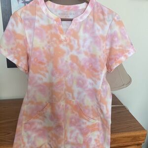 Scrubletics Peach and Pink Tie-Dye Scrub Top